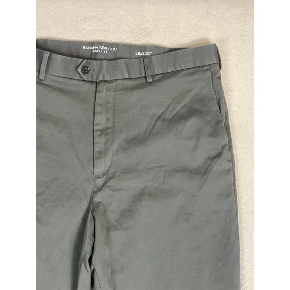 Banana Republic‎ Pants Mens 38x32 Paris Green Traveler Slim Fit High Rise Preppy